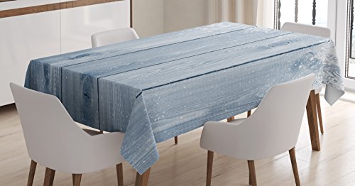 Ambesonne Winter Tablecloth Frozen Wooden Texture Snowflakes Rustic Inspirations Grunge Retro Designed Print Dining Room Kitchen Rectangular Table Cover 52 X 70 Bluegrey White