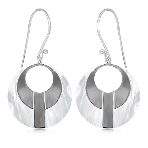 Boucles d'oreilles femme argent 925 nacre blanche rondes pendantes modèle Luna