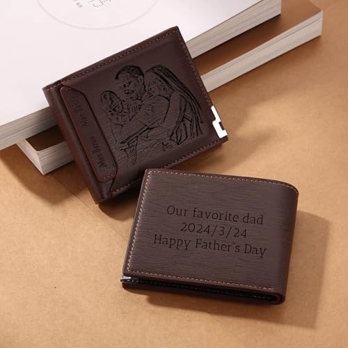 MMXX Personalized Leather Wallet for Men Bifold Mens Wallets Custom Engraved Sketch Picture Text Holiday Gifts for Dad Grandpa Husband Boyfriend -F22
