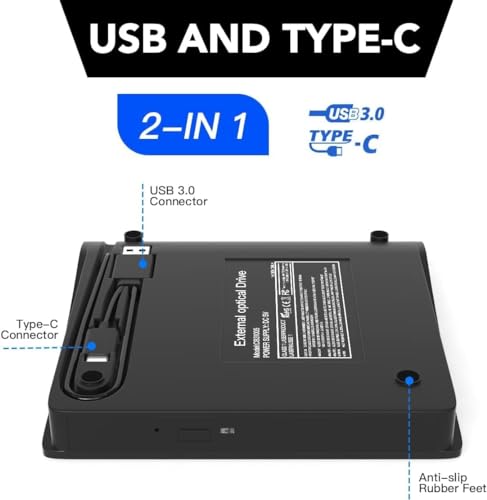 Image of External CD /DVD Drive for Laptop, USB 3.0 CD Burner + /-RW CD ROM External DVD Drive Portable DVD Player for Laptop Desktop PC Apple Mac Windows 11 /10 /8 /7 /XP Linux OS