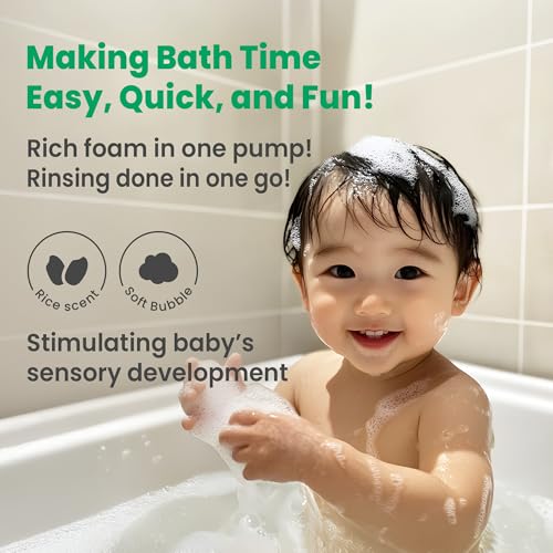 Image of Vegan Rice Baby Wash 13.52 Oz | Tear-Free Cleanser for Newborn & Sensitive Skin | 2-in-1 Shampoo and Body Formula | Plant-Based, Korean Skincare with Gentle Rice Scent