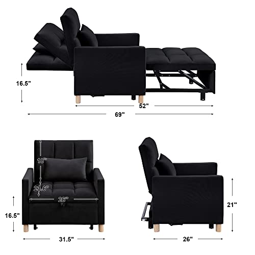 Sillón Convertible Plegable Terciopelo Negro miniatura 2