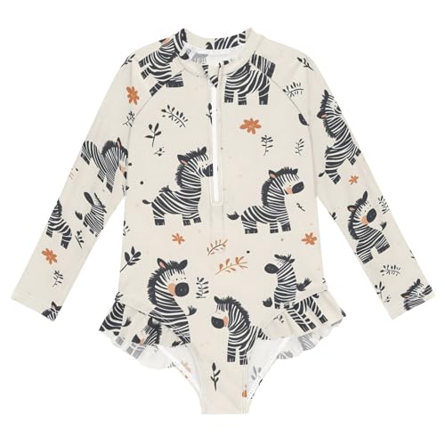 ALAZA Swimsuit for Girls Long Sleeve Rashguard Bathing Suit Cute Zebras Quick Dry 4T