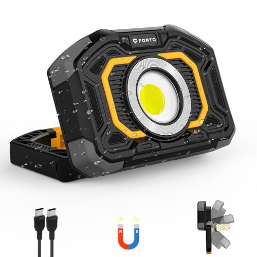 FORTO Portable Work Light, 1000LM Rechargeable LED Flood Light, IP67 Waterproof, 5 Lighting Modes,...