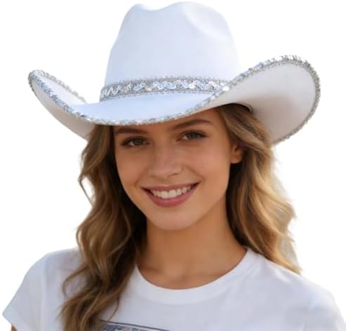 Sequin Western Cowboy Hat for Men Women, Sparkly Wide Brim Cowgir...