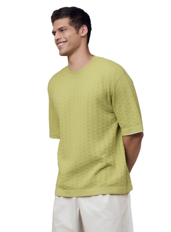 andamen Men Textured Cotton Relaxed Fit Crew Neck T-Shirt-picture-35