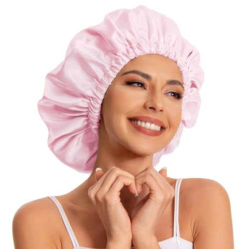 Edoneery Satin Bonnet for Sleeping Women, Double Layer Curly Hair Cap