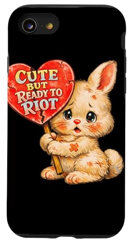 Cute But Ready To Riot Bunny Heart ���g�� ������ �X�}�z�P�[�X iPhone SE (2020) / 7 / 8 �p