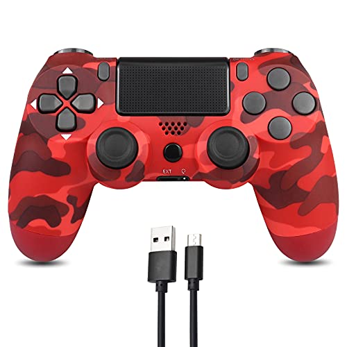 Wireless Controller for PS4, Vinklan Game Controller for Playstation 4 with Dual Vibration and Charging Cable, Remote Control Gamepad for PS4/Slim/Pro Console (Red Camouflage)