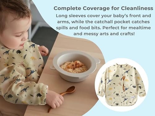 Cubble Waterproof Coverall Baby Feeding Bibs for Mealtimes and Messy Play Adjustable, Baby Weaning (Tropical Leaves, Medium (12-36M)) - Image 4