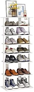 COZYFUN Narrow Shoe Rack, Wooden Shoe Shelf 7-Tier, Vertical Shoe Storage Cabinet, Tall Entryway Shoe Tower Slim Free Standing Shoe Organizer for Narrow Closet, Hallway, Entryway (Double Rows, White)