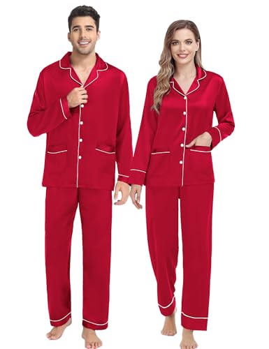 Pyjama en soie pour couple satin manches longues ensemble de nuit 2 pièces