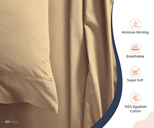 Sgi 100% Egyptian Cotton 600 Tc Sheet Set Soft & Smooth Sateen Weave 4 Pc Sheet Set - 1 Fitted Sheet, 1 Flat Sheet & 2 Pillowcase 15" Inch Deep Pocket (Rv King, Taupe Solid) #TOP2