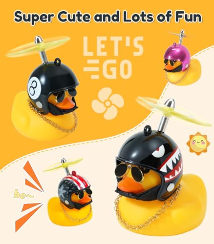 EMPATHECH Rubber Duck Bike Decorations Stable Clamp Mount Cute Duck Bike Bell Two Helmet Propeller Bike Accessories e Scooter Accessories Motorcycle Accessories Cycling Gifts Black Shark