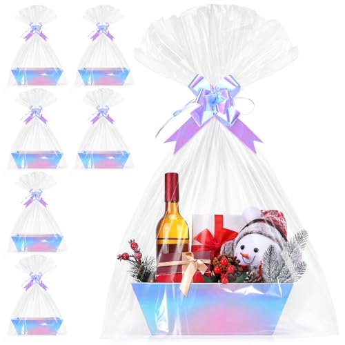 AFOROEOA 6PACK Laser Baskets for Gifts Empty, 12x10x4” Holographic Iridescent
