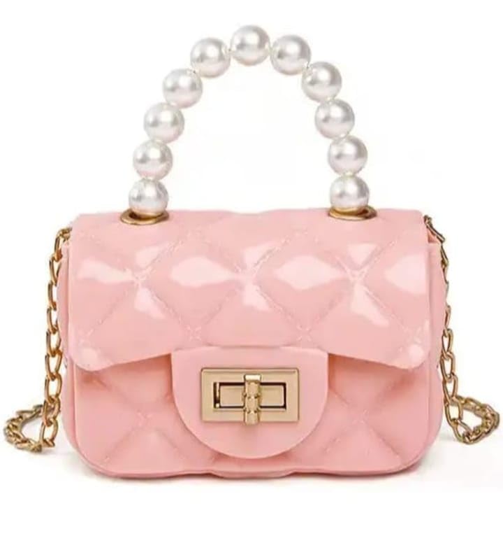 Pink Quilted Mini Handbag for Women & Girls | Glossy Jelly Purse with Pearl Handle, Gold Chain Strap & Twist Lock Closure | Cute Party Shoulder Bag, Crossbody Purse & Stylish Gift Accessory-image-30