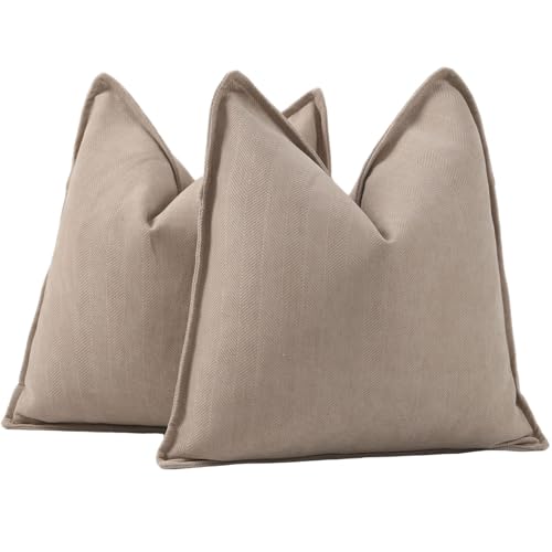 MADIZZ Textured Chenille Throw Pillow Covers Pack of 2 Natural Soft Decorative Accent Pillowcases Boho Neutral Couch Throw Pillow for Bed Home Decor for Sofa Livingroom 16x16 inch Camel