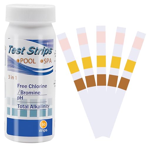 Tiras de Prueba de pH para Piscina, 50 Tiras Reactivas de Prueba Piscina y Spa 3 en 1, Papel de Prueba Química, Tiras Reactivas Piscina Cloro, Tiras de Prueba de Agua para Piscina, SPA, Bañera
