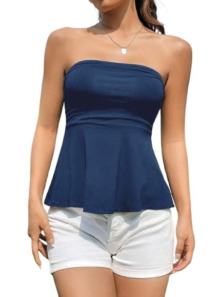 TIVANTE Solid Tube Flared Peplum Top for Women