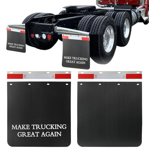 Image of XUKEY 24 inchx24 inch Black Polymer Mud Flaps with Slogans and 24 inchx3 inch Mud Flap Reflector Reflective Tape Fit for Semi Trucks Trailers, 2 Pack