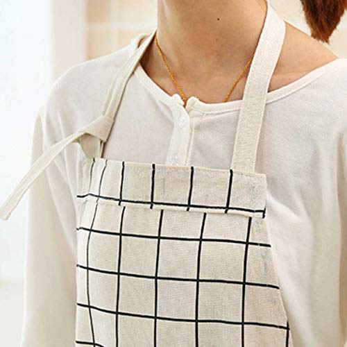 Image of KPNG Lattice Cotton Linen Apron Woman Adult Bibs Home Cooking Baking Coffee Shop Cleaning Aprons Kitchen Accessory (Pack Of-3, Mix)