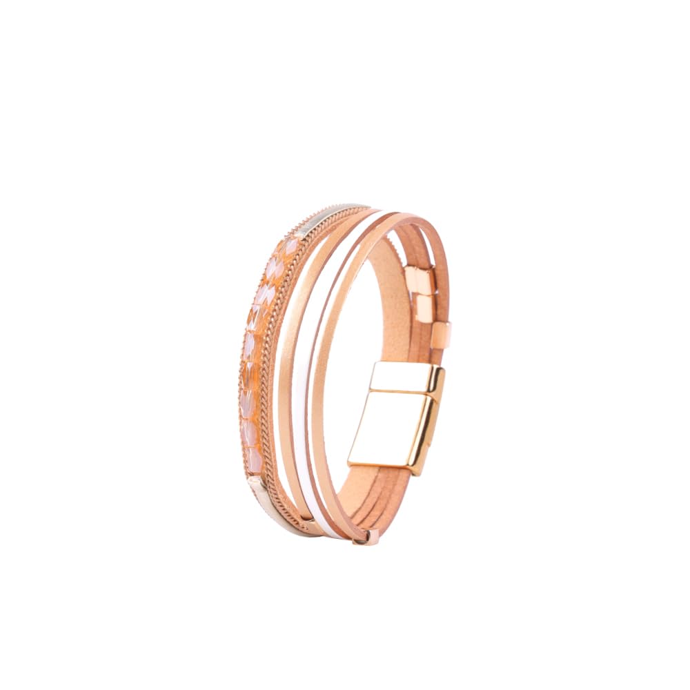 VANSZA Armband Wickelarmband für Frauen Boho Lederarmband Mehrschichtige Leder Armbänder Glücksarmband Magnetverschluss Surfer Wickelarmband Einfachheit