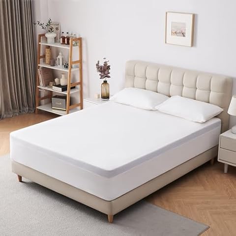 Dourxi Mattress Protector, Queen Size Waterproof Premium Bedding Protector, Breathable Washable Fitted Mattress Cover with 8''-21'' Stretchable Pockets (White) Cover