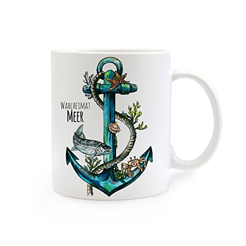 ilka parey wandtattoo-welt Taza Café Taza de café Taza Ancla con rocío y Pescado mar Elección Patria ts255