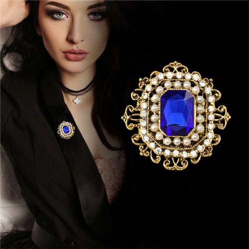 Image of WCRAZYE Antique Rhinestone Brooch Pin for Women Girls Gold Tone Vintage Baroque Rectangle Crystal Shell Pearl Boho Victorian Style Brooches Lapel Pins Elegant Wedding Christmas Festival Ornament Jewelry Gift