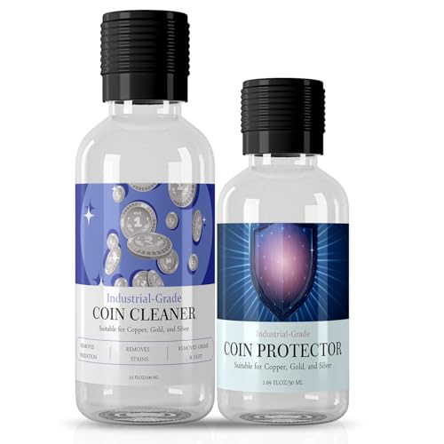 2Pcs Coin Cleaner and Protector Kit Coin Cleaner for Collectors Instant Sterling Silver Cleaner Copper and Gold Cleaner Grime and Tarnish Remover Coin Cleaner Solution for All Coins - 3.5 oz