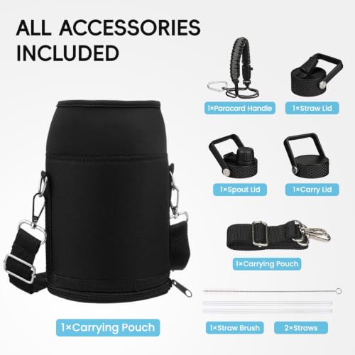 Image of Konokyo Insulated Water Bottle with Straw,87 oz 3 Lids Water Jug with Carrying Bag,Paracord Handle,Double Wall Vacuum Stainless Steel Metal Flask,Camp Green