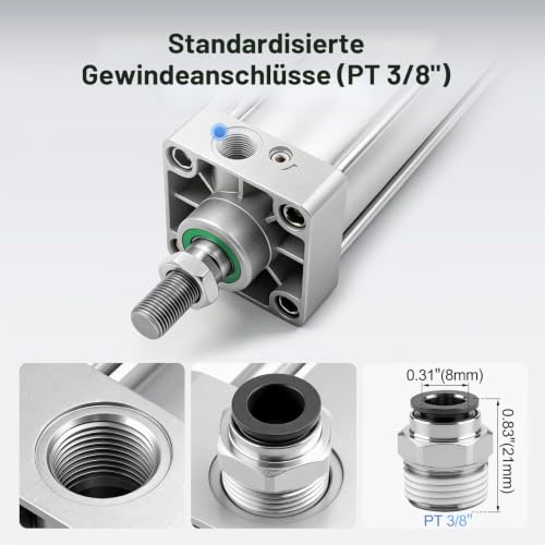 BAOMAIN SC 63 x 200 Pneumatikzylinder Set,Standardzylinder Doppeltwirkend mit 2 Schnellkupplungen, 63mm (2-1/2\) Bohrung, 200mm Hub, PT 3/8\ Anschluss, M16x1,5 Gewinde, Luftzylinder