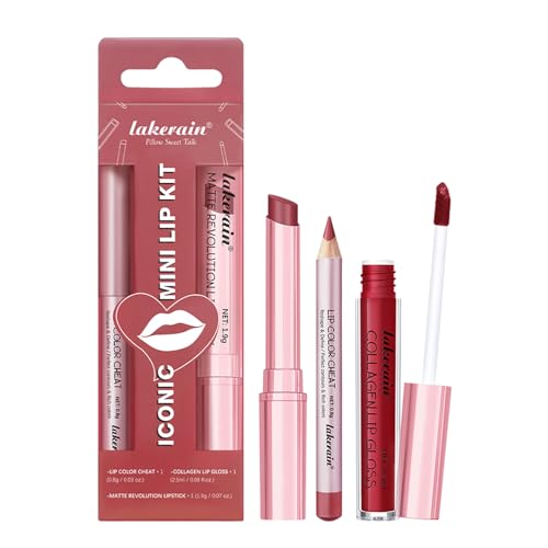 3PCS Matte Liquid Lipstick Baume à lèvres et kit de lèvre crayon à lèvres, Baume à lèvres rose teinté hydratant, Brillant à lèvres au collagène pour...