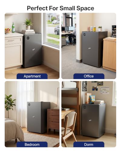 Upstreman 91 Litres Under Counter Fridge Without Freezer 83cm, Small Refrigerator with 1-10℃ Temperature Control, LED Light, Quiet, Compact Refrigerator for Office, Dorm, Dark Grey, CR91 - 8