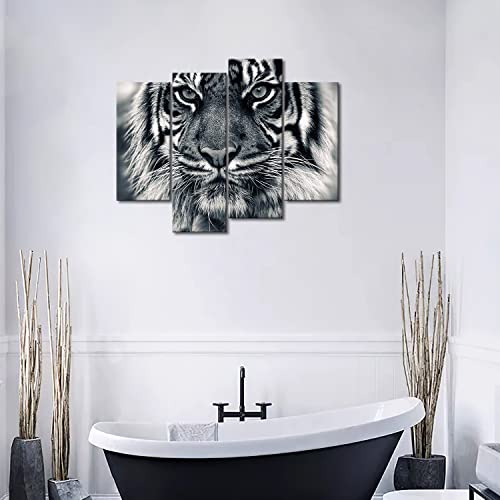 Black And White Ferocity Tiger With Eye Staring And Beard Wall Art Painting Pictures Print On Canvas Animal The Picture For Home Modern Decoration