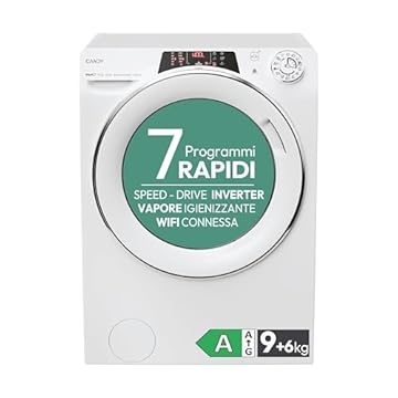 Candy RapidÓ Lavasciuga 9+6 Kg, Libera Installazione, Classe A, 1400 Giri, Connessione Wi-Fi + BLE, Controllo da App hOn, Partenza Ritardata, Opzione Vapore, 60 x 58 x 85 cm, Bianca - ROW4964DWMCT/1-S