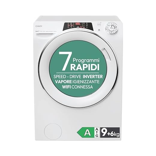 Candy RapidÓ ROW4964DWMCT/1-S Lavasciuga, 9+6 Kg, 1400 Giri, Wi-Fi + BLE, Connesso, Partenza Ritardata, Rilevatore Kg, Classe A, 60x58x85 cm, Bianco