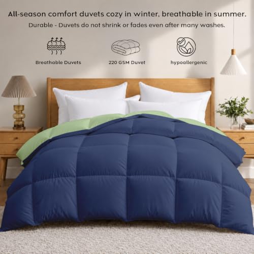 Image of AYKA Reversible Comforter 220 GSM Microfiber Reversible AC Comforter /Blanket for Winter /Quilt /Dohar /Duvets for King Size Blanket /Comforter Double Bed (Navyblue & Moss, 90 * 100)