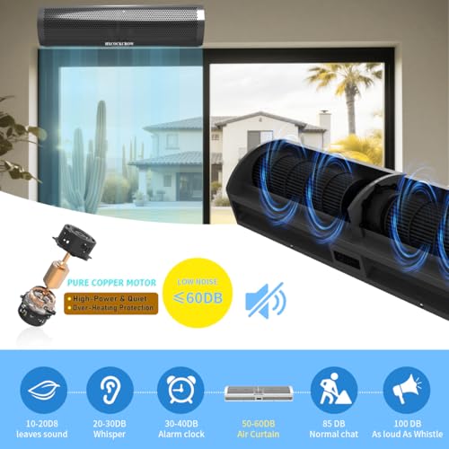 HXCOCKCROW 60 inch Commercial Air Curtain for Doors, Strong Power 1530CFM/2030FPM Black Wall Mounted Air Door Fly Fan with Door Magnetic Switch to Keep Bugs Flies out for Warehouse, Garage, Restaurant by HXCOCKCROW - Used condition - Image 6