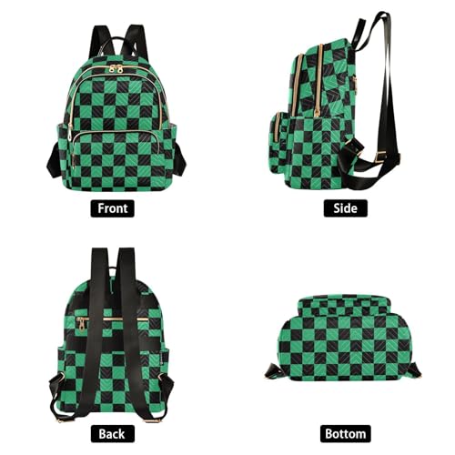 Image of ALAZA Black Green Checkered Plaid Women Backpack Purse Ladies Fashion Shoulder Bag Daypack Travel Bag 10L