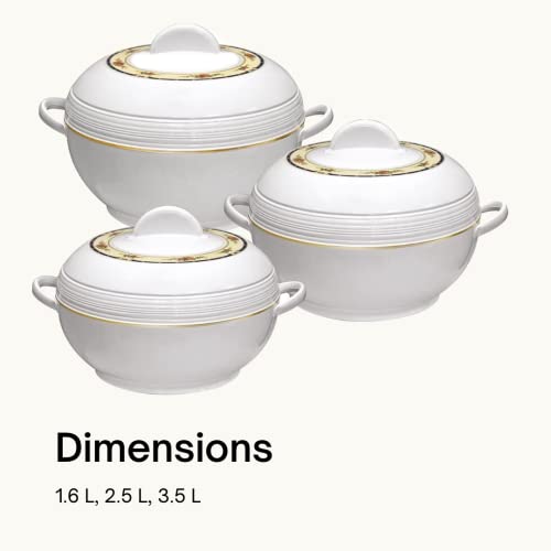 Tmvel Ambient Insulated Casserole Hot Pot Hot Pack Food Warmer 3 Pieces Set (Beige) 1.6 L, 2.5 L, 3.5 L #TOP2