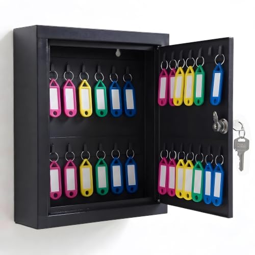 Key Holder Box with 28 Hooks | GI Steel Lockable Key Cabinet for ...