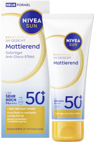 NIVEA SUN Sonnenschutz LSF 50+ mattierende Sonnencreme für das Gesicht mit Anti-Glanz-Effekt atmungsaktive Sonnenmilch mit leichter Textur Breathable UV Gesicht Mattierend (40 ml)