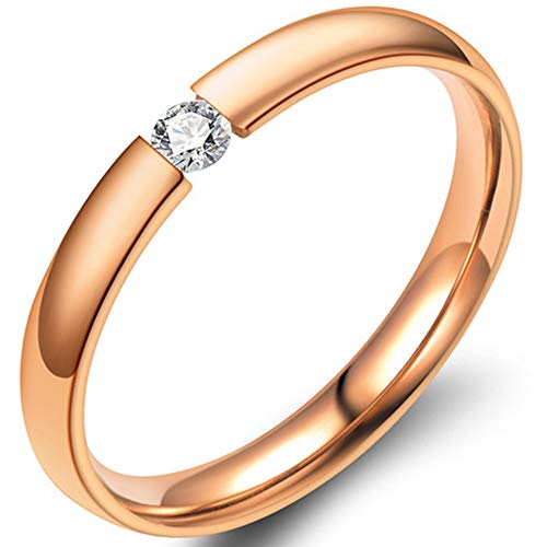 2mm Classical Simple Plain Stainless Steel Stackable Cubic Zircon Wedding Band Ring (Rose Gold, 8)