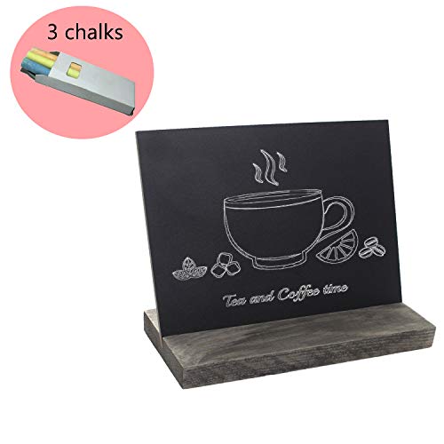 5 X 6 Inch Mini Tabletop Chalkboard Signs With Rustic Style Wood Base Stands, Set Of 4，Include 3 Chalks #TOP4