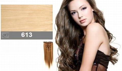 18" Clip in Human Hair Extension - Amy Clip It (Bleach Blonde(#613))
