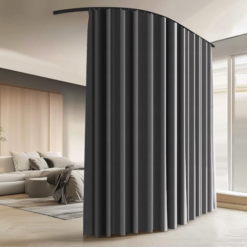 Image of Room Divider Curtains with Ceiling Curtain Track Set Window Curtain for Bedroom,Living Room Total Blackout Thermal Insulated Privacy Ceiling Track Curtain W 15 x H 8 FT Grey drape&Black track