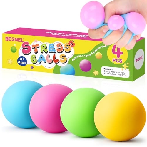 Image of Stress Balls 4 Pack for Adults and Kids, Color Changing Squeeze Toys
