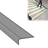 黒 階段マット 滑り止め 階段用ステップマット 滑りズレ防止吸着式、L字型、階段 滑り止めゴムコーナーガードストリップ 落下防止ステップエッジブランキングストリップ ステップ滑り止めマット、自己接着、幼稚園、ホテル、病院、スイミングプールに適しています (Color : Gray, Size : 3.81m/12ft)