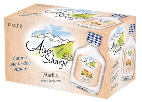 Alpenschnaps Steinbeisser Marille (12 x 20 ml) – Milder, aromatischer Marillenschnaps – Obstschnaps mit Rezeptur aus dem Alpenland – Schnaps für den Genuss nach dem Essen – 35 % Vol.